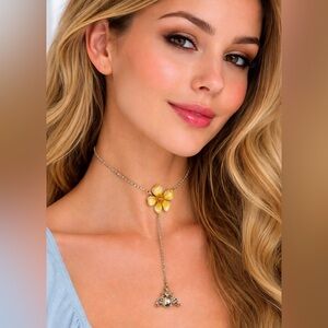Betsey Johnson Yellow Flower and Bee Y Necklace Whimsical Romantic New